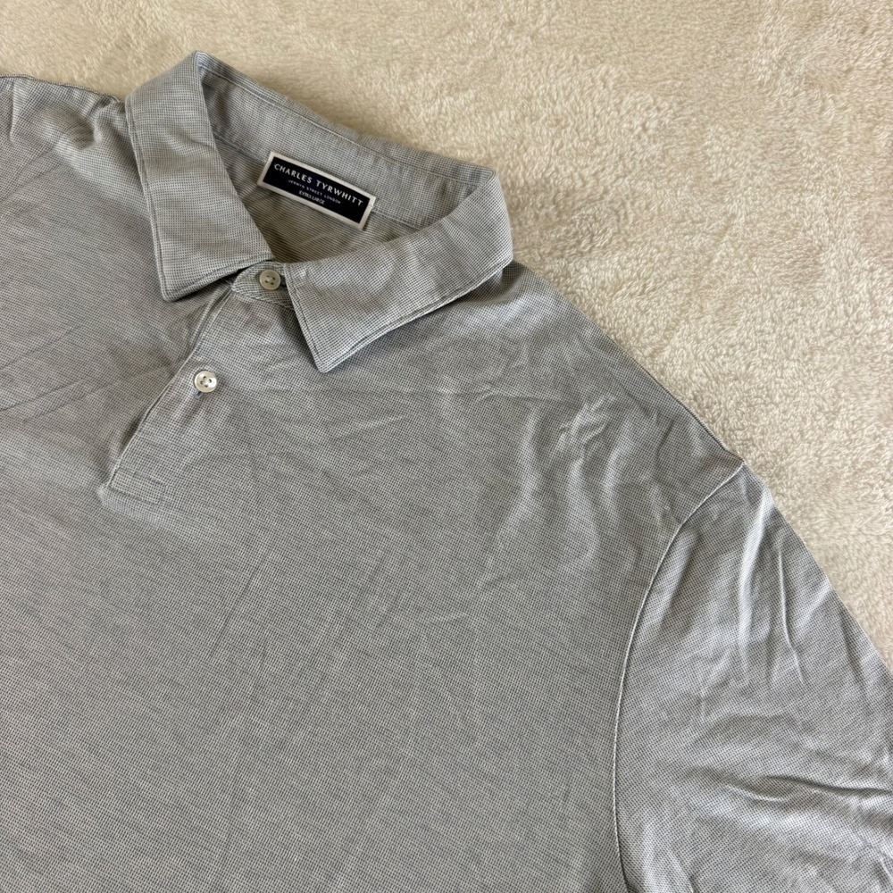 Charles Tyrwhitt Polo Shirt Mens XL Grey Micro Pattern Short Sleeve Casual